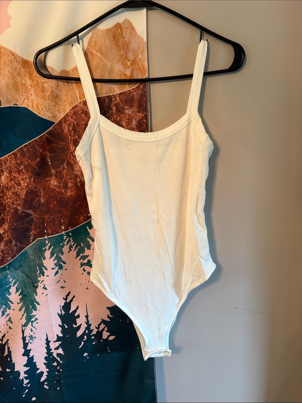 SHEIN Cream Ribbed Tank Bodysuit